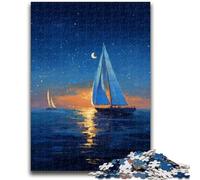 Puzzle da 1000 pezzi per adolescenti Barca a vela sotto il cielo stellato, antistress, sfida difficile, regali di Babbo Natale segreto per età 14 anni in su 26X38CM