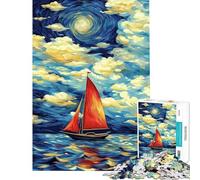 Puzzle da 1000 pezzi per adolescenti barca a vela sotto un cielo vorticoso puzzle per adulti giocattolo antistress sfida educativa impegnativa (dimensioni 50x75cm)