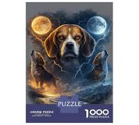 Puzzle Da 1000 Pezzi Per Adolescenti Beagle Dogs Howling at Two Moons Puzzle Per Adulti Gioco Rompicapo Antistress Per Compleanno, Natale 52x38cm/1000pcs