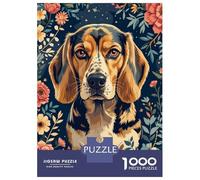 Puzzle Da 1000 Pezzi Per Adolescenti Beagle Portrait with Floral Background Puzzle Per Adulti Giocattolo Decorazione Da Parete Vacanza A Casa Passatempo Riduzione Dello Stress Regali 38x26cm/1000pcs