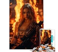 Puzzle da 1000 pezzi per adolescenti bella bionda fucile fuoco gioco educativo sfida giocattolo educativo per divertimento in famiglia ottimo regalo (dimensioni 38x26cm)