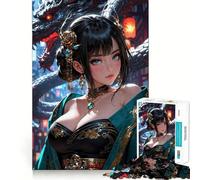 Puzzle da 1000 pezzi per adolescenti,"Bella ragazza con il drago",con bordi precisi,un gioco divertente e rilassante per creare un'opera d'arte natalizia da esporre (38x26cm)
