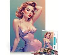 Puzzle da 1000 pezzi per adolescenti,bionda pin-up in posa vintage,giunture lisce,divertente,gioco di logica,regalo,gioco rilassante,arte per il tempo libero natalizio 50x75cm