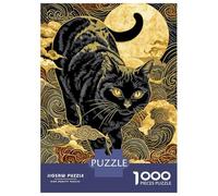 Puzzle Da 1000 Pezzi Per Adolescenti Black Cat And Golden Moon Art Puzzle Per Adulti Gioco Pratico Assemblaggio Di Modelli Regali Unici Per Compleanni E Occasioni Speciali 38x26cm/1000pcs