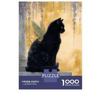 Puzzle Da 1000 Pezzi Per Adolescenti Black Cat Fairy with Golden Wings Puzzle Per Adulti Gioco Per Famiglie Decorazione Perfetta Attività Divertenti A Casa 38x26cm/1000pcs