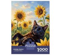 Puzzle Da 1000 Pezzi Per Adolescenti Black Cat in Sunflowers Puzzle Per Adulti Giochi Rilassanti Ma Divertenti E Umoristici Sfida Da Completare 52x38cm/1000pcs