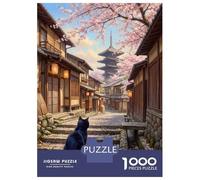Puzzle Da 1000 Pezzi Per Adolescenti Black Cat Kyoto Cherry Blossom Puzzle Per Adulti Giochi Rilassanti Perfetto Per Decorare E Fare Regali A Tutta La Famiglia 52x38cm/1000pcs