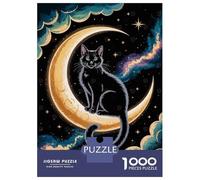 Puzzle Da 1000 Pezzi Per Adolescenti Black Cat on Crescent Moon Puzzle Per Adulti Giochi Rilassanti Taglio Di Precisione Regali Unici Per Compleanni E Occasioni Speciali 52x38cm/1000pcs