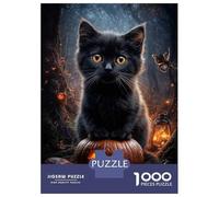 Puzzle Da 1000 Pezzi Per Adolescenti Black Cat on Jack-o-Lantern Puzzle Per Adolescenti Giocattoli Antistress Regalo Di Compleanno, Natale 52x38cm/1000pcs