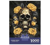 Puzzle Da 1000 Pezzi Per Adolescenti Black Gold Skull Flower Puzzle Per Adulti Gioco Pratico Vacanza A Casa Passa Il Tempo Aiuta Ad Allenare Il Cervello 52x38cm/1000pcs