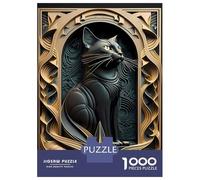 Puzzle Da 1000 Pezzi Per Adolescenti Black Golden Sentinel Cat Puzzle Per Adulti Gioco Rompicapo Antistress Per Compleanno, Natale 52x38cm/1000pcs