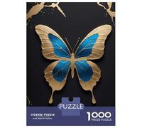 Puzzle Da 1000 Pezzi Per Adolescenti Blue And Gold Butterfly on Black Puzzle Per Adulti Giochi Rilassanti Decorazione Per La Casa Per Compleanno, Natale 38x26cm/1000pcs