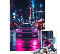 Puzzle da 1000 pezzi per adolescenti BMW rosa in città al neon difficile e stimolante taglio di precisione giocattolo fai-da-te adatto a ragazzi dai 14 anni in su 50x75cm
