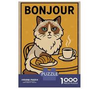 Puzzle Da 1000 Pezzi Per Adolescenti Bonjour Mon Amour Cat Illustration Puzzle Per Adulti Gioco Pratico Ma Divertente E Umoristico Sfida Educativa 70x50cm/1000pcs