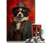 Puzzle da 1000 pezzi per adolescenti Border Collie che fuma, stimolante e stimolante, ideale come regalo per tutta la famiglia dai 14 anni in su, 38x26cm