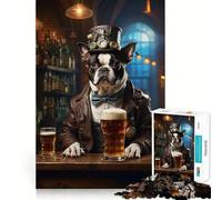 Puzzle da 1000 pezzi per adolescenti Boston Terrier Beer Dog Seamless Fit Art Brain Game Gift Rest Time Play Christmas Leisure Art (38x52cm)