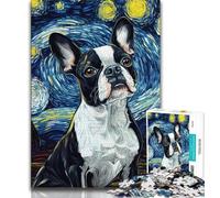 Puzzle da 1000 pezzi per adolescenti Boston Terrier con notte stellata, antistress per ammazzare il tempo in casa, ideale come regalo per tutta la famiglia dai 14 anni in su, 38x26cm