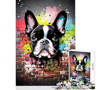 Puzzle da 1000 pezzi per adolescenti Boston Terrier Graffiti Giocattoli antistress Opera d'arte Regalo Gioco rompicapo con poster abbinato e foglio di quiz Dimensioni 38x52cm