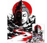 Puzzle da 1000 pezzi per adolescenti Buddha Duality︰ Rosso Nero e Bianco Giocattoli fai da te Regali di Babbo Natale segreto Gioco educativo per compleanno Natale Dimensioni 50x75cm