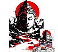Puzzle da 1000 pezzi per adolescenti Buddha Duality︰ Rosso Nero e Bianco Giocattoli fai da te Regali di Babbo Natale segreto Gioco educativo per compleanno Natale Dimensioni 38x52cm