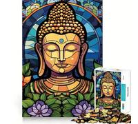 Puzzle da 1000 pezzi per adolescenti,Buddha,vetrata artistica,gioco di incastro preciso,sfida mentale,giocattolo per momenti di relax e divertimento,scena natalizia (50x75cm)