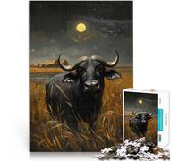 Puzzle da 1000 pezzi per adolescenti Bufalo africano al chiaro di luna Rompicapo Ogni pezzo è unico - Gioco divertente e stimolante per tutta la famiglia 38x26cm