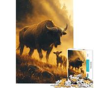 Puzzle da 1000 pezzi per adolescenti bufalo e vitello in luce dorata Aiuta a stimolare la mente donne e famiglie Giochi di puzzle per maggiori di 14 anni Dimensioni 38x52cm