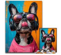 Puzzle da 1000 pezzi per adolescenti Bulldog che ascolta musica Puzzle di cartone per 14+ Difficile da completare ma divertente e umoristico Regalo di compleanno 26X38CM