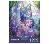 Puzzle Da 1000 Pezzi Per Adolescenti Butterfly And Lavender Stained Glass Art Puzzle Per Adulti Giocattoli Antistress Migliorano La Memoria Regali Unici Per Compleanno E Natale 52x38cm/1000pcs