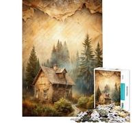 Puzzle da 1000 pezzi per adolescenti "Cabina nel bosco giornata di pioggia" giocattolo per adulti decorazione da parete migliora la memoria regalo per amici e familiari (dimensioni 50x75cm)