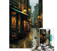 Puzzle da 1000 pezzi per adolescenti "Caffè in una strada parigina piovosa di notte" puzzle per ragazzi giochi rilassanti analisi e logica regalo di compleanno e unico (dimensioni 50x75cm)