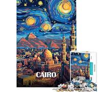 Puzzle da 1000 pezzi per adolescenti Cairo Egitto Notte stellata arte puzzle per adulti giocattolo antistress regalo per donne difficile e stimolante (dimensioni 38x26cm)