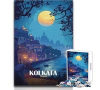 Puzzle da 1000 pezzi per adolescenti Calcutta India Paesaggio notturno Illustrazione Divertimento in famiglia e serata di gioco Analisi e logica Regalo di compleanno Dimensioni 38x26cm