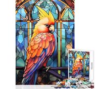 Puzzle da 1000 pezzi per adolescenti calopsitte vetrate colorate decorazioni per la casa giocattoli opere d'arte regali giochi divertenti allena il cervello e le mani dimensioni 38x52cm
