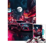 Puzzle da 1000 pezzi per adolescenti Camaro nera in città al neon Giochi divertenti e stimolanti per coltivare la pazienza donne e uomini divertente e spiritoso (dimensioni 38x52cm)