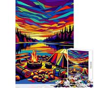 Puzzle da 1000 pezzi per adolescenti campeggio tramonto Wpap Popart decorazione per la casa giocattoli opere d'arte regali giochi divertenti lista dei desideri con Babbo Natale (dimensioni 38x26cm)