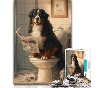 Puzzle da 1000 pezzi per adolescenti cane da montagna bernese nella toilette puzzle per adolescenti con poster abbinato e foglio di quiz per età 14+ 75x50cm