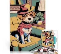 Puzzle da 1000 pezzi per adolescenti Cane in Fedora pop art Riduzione dello stress interessante Adatto per la decorazione del desktop 75x50cm