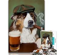Puzzle da 1000 pezzi per adolescenti, cane pastore australiano che fuma, aiuta il cervello a esercitare i giocattoli avvincenti per coltivare la pazienza, collezione di artisti, belle arti (38x26cm)