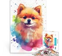 Puzzle da 1000 pezzi per adolescenti Cane Pomerania acquerello Gioco intellettuale giocattolo Migliorare l'amore tra le coppie 38x26cm