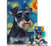 Puzzle da 1000 pezzi per adolescenti Cane Schnauzer sotto il cielo notturno giochi educativi Decorazione per la casa Adatto per la decorazione del desktop 38x26cm