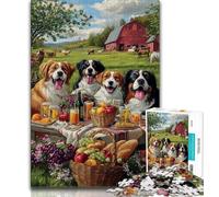 Puzzle da 1000 pezzi per adolescenti, cani in un picnic, sfida difficile antistress, ideale come regalo per tutta la famiglia, 38x26cm