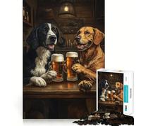Puzzle da 1000 pezzi per adolescenti Canine Cheers Due cani che si godono la birra Taglio preciso Artigianato Gioco cognitivo Divertente Gioco per il tempo libero Arte natalizia per la casa (38x26cm)