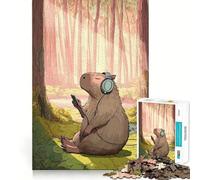 Puzzle da 1000 pezzi per adolescenti Capibara che ascolta musica nella foresta,gioco dai bordi puliti,rompicapo cognitivo,gioco di inattività,regalo di Natale (50x75cm)