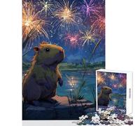 Puzzle da 1000 pezzi per adolescenti Capibara che guarda i fuochi d'artificio Illustrazione Giocattoli antistress Regali di compleanno Gioco educativo Ogni pezzo è unico - dimensioni 38x26cm