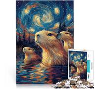 Puzzle da 1000 pezzi per adolescenti Capibara sotto la notte stellata Giochi divertenti con pezzi completamente interconnessi di forma casuale 75x50cm