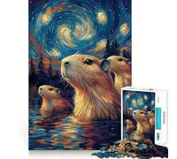 Puzzle da 1000 pezzi per adolescenti Capibara sotto una notte stellata,gioco dai bordi puliti,rompicapo cognitivo,gioco di ozio,regalo di Natale (38x52cm)