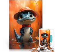 Puzzle da 1000 pezzi per adolescenti Carino coccodrillo con cappello Analisi e logica Attività divertenti a casa, regali di compleanno, regali di viaggio, 38x26cm