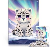 Puzzle da 1000 pezzi per adolescenti Carino leopardo delle nevi Aurora Divertimento in famiglia Decorazioni e regali unici per la casa 38x26cm
