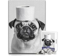 Puzzle da 1000 pezzi per adolescenti Carlino con cappello di carta igienica Rilassante Tempo libero Preciso Interblocco Precisione Giocattolo Dimensioni 38x52cm